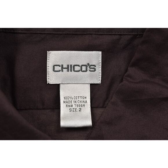 Chico's Brown 100% Cotton Long Sleeve Button-Down Top Size 2 - Picture 7 of 8
